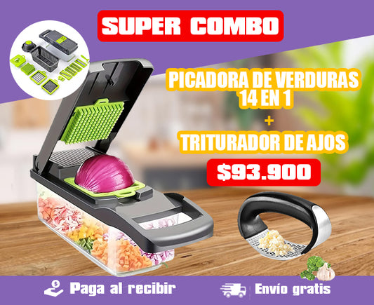 COMBO - Picadora de Verduras y Vegetales con Múltiples Funciones + Triturador De Ajos