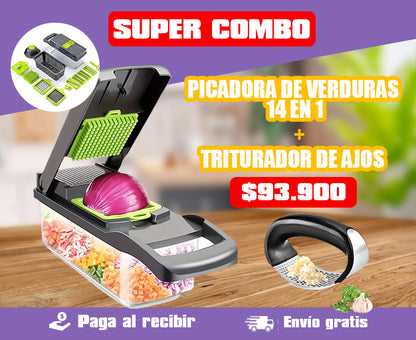 COMBO - Picadora de Verduras y Vegetales con Múltiples Funciones + Triturador De Ajos